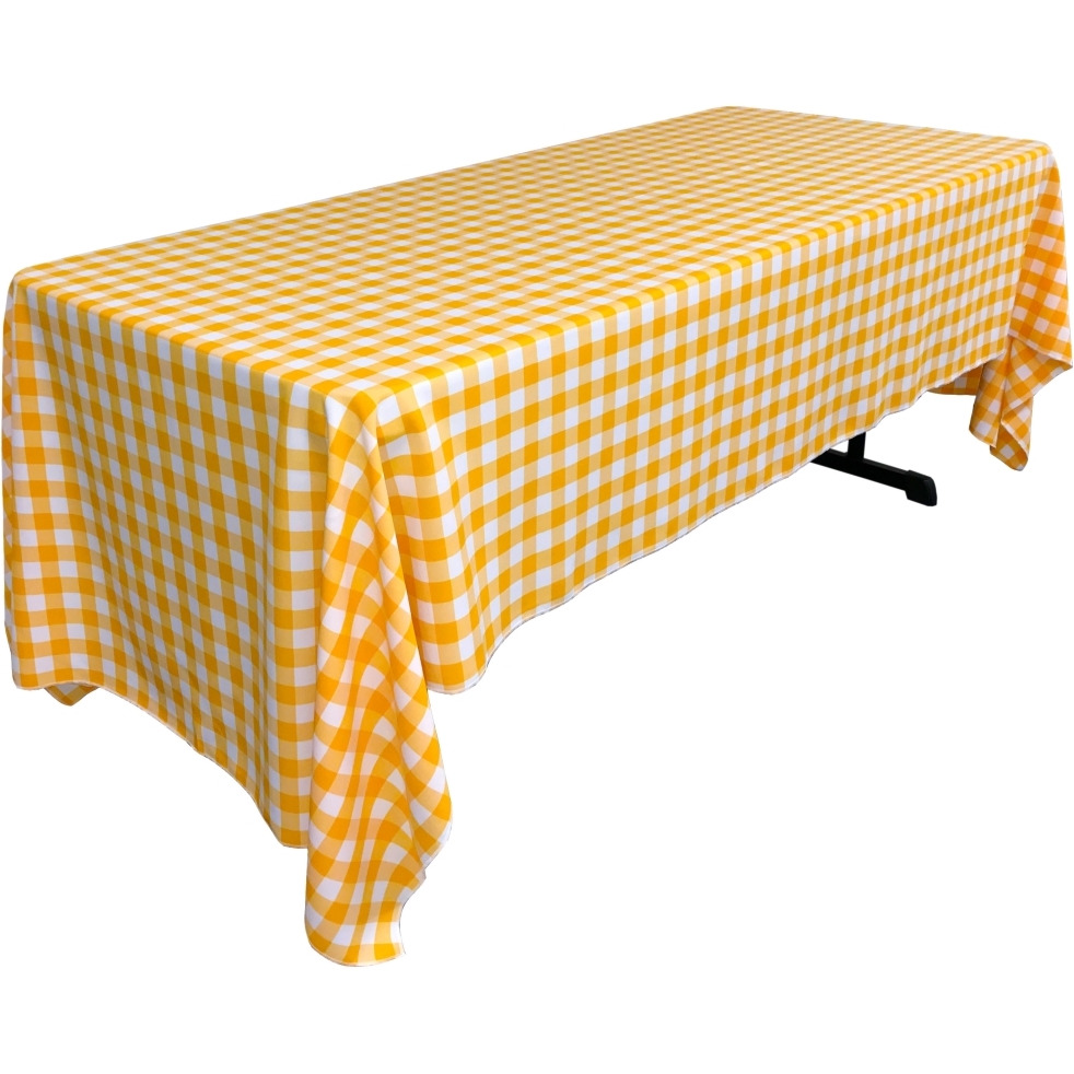 TCcheck60x120-DrkYellowK47 Polyester Gingham Checkered Rectangular Tablecloth&44 White & Dark yellow - 60 x 120 in.