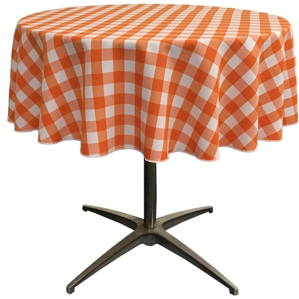 TCcheck58R-OrangeK48 Polyester Gingham Checkered Tablecloth&44 White & Orange - 58 in. Round