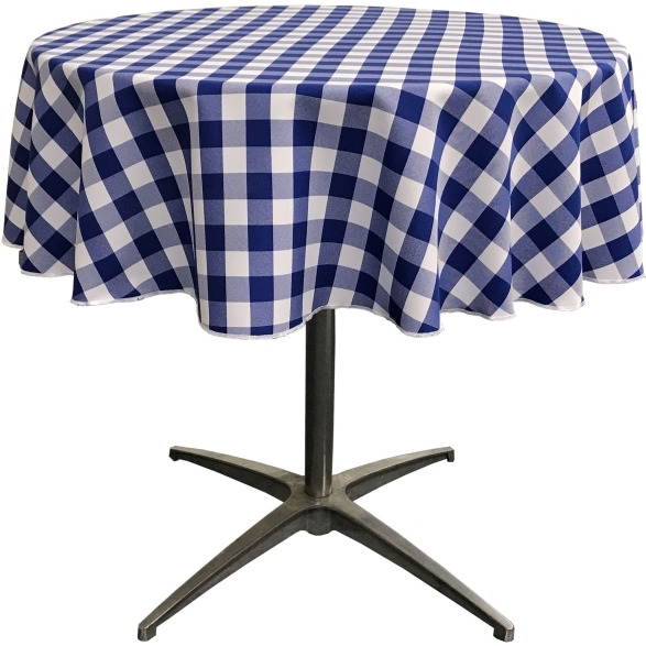 TCcheck58R-RoyalK50 Polyester Gingham Checkered Tablecloth&44 White & Royal Blue - 58 in. Round