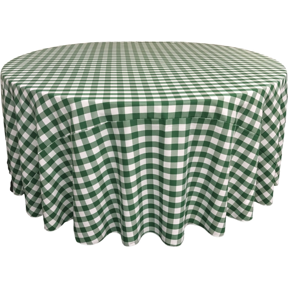 TCcheck120R-HunterGreenK20 Polyester Gingham Checkered Tablecloth&44 White & Hunter Green - 120 in. Round