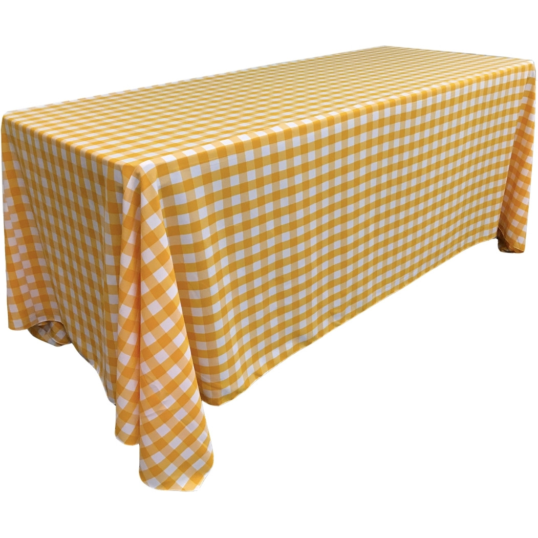 TCcheck90x156-DrkYellowK47 Polyester Gingham Checkered Rectangular Tablecloth&44 White & Dark yellow - 90 x 156 in.