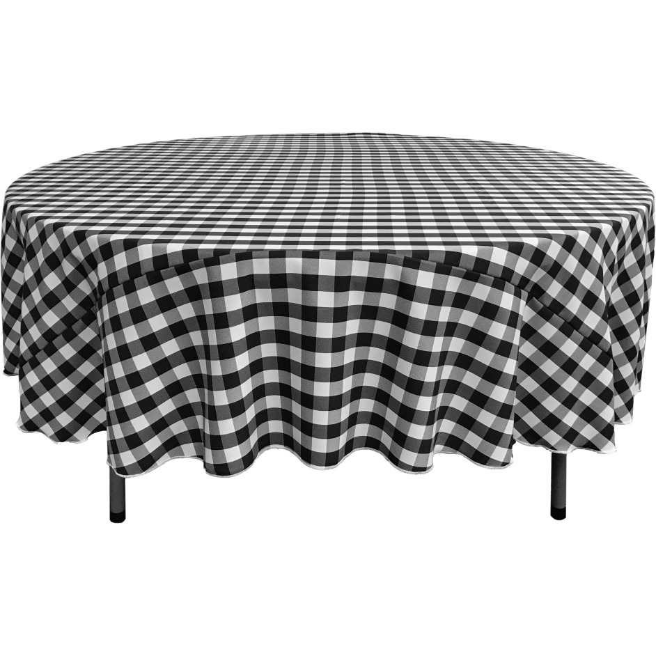 TCcheck72R-BlackK24 Polyester Gingham Checkered Tablecloth&44 White & Black - 72 in. Round