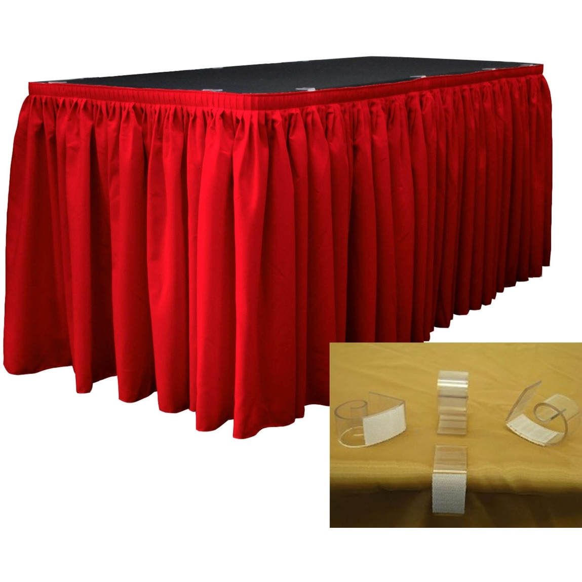 SKT-Pop-14x29-10Lclips-RedP98 Polyester Poplin Table Skirt with 10 L-Clips  Red - 14 ft. x 29 in.