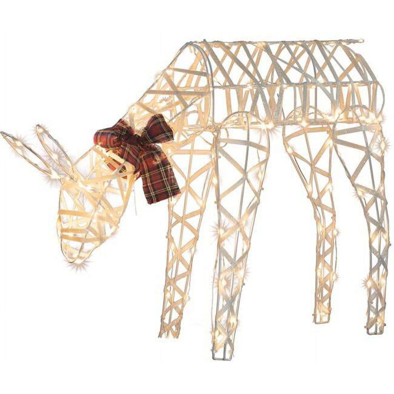 24 in. Sienna LED White 3D Wire Deer with Red Plaid Bow Yard Decor