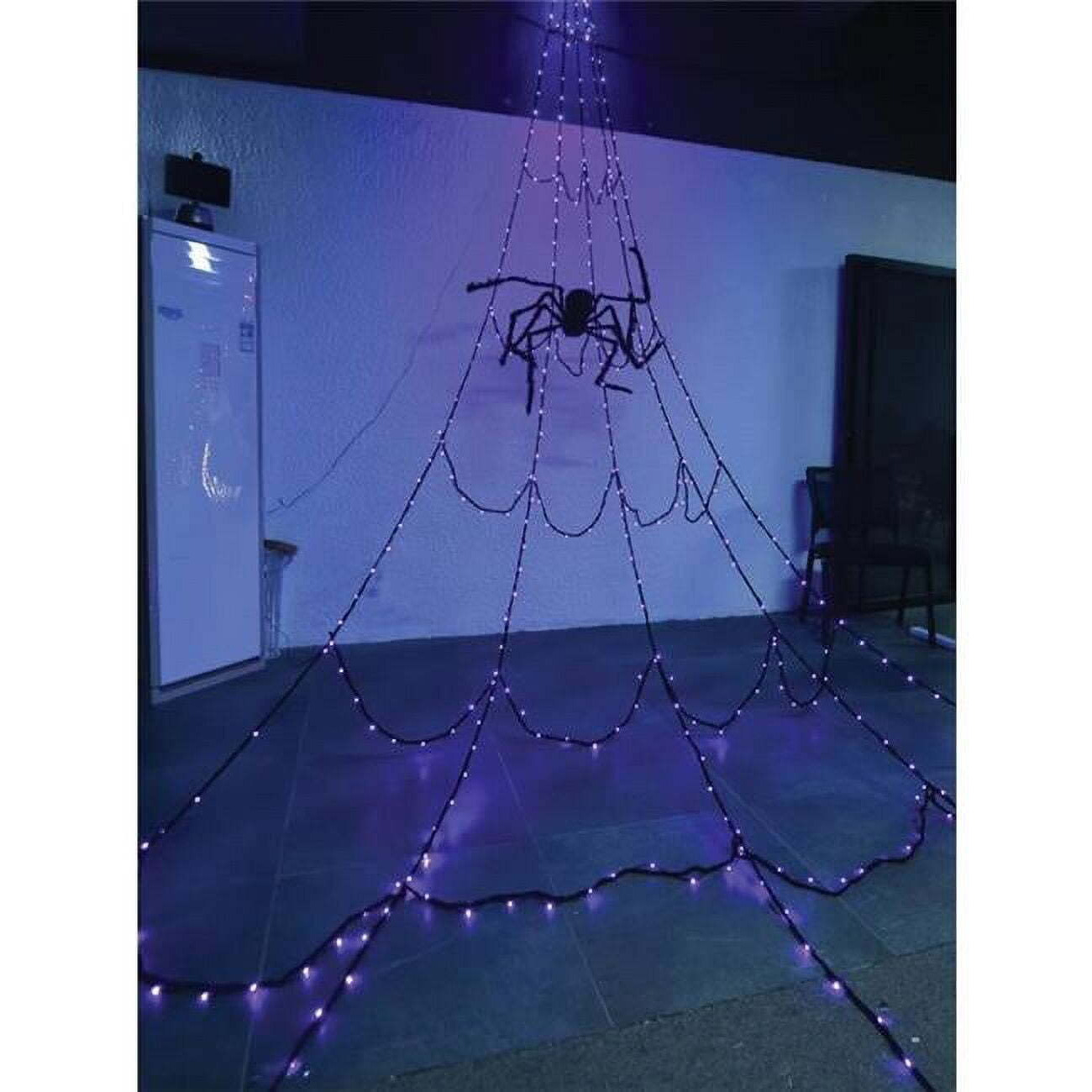 LED Prelit Giant Web with Spider Hanging Decor&44 Orange & Purple - 400 Count