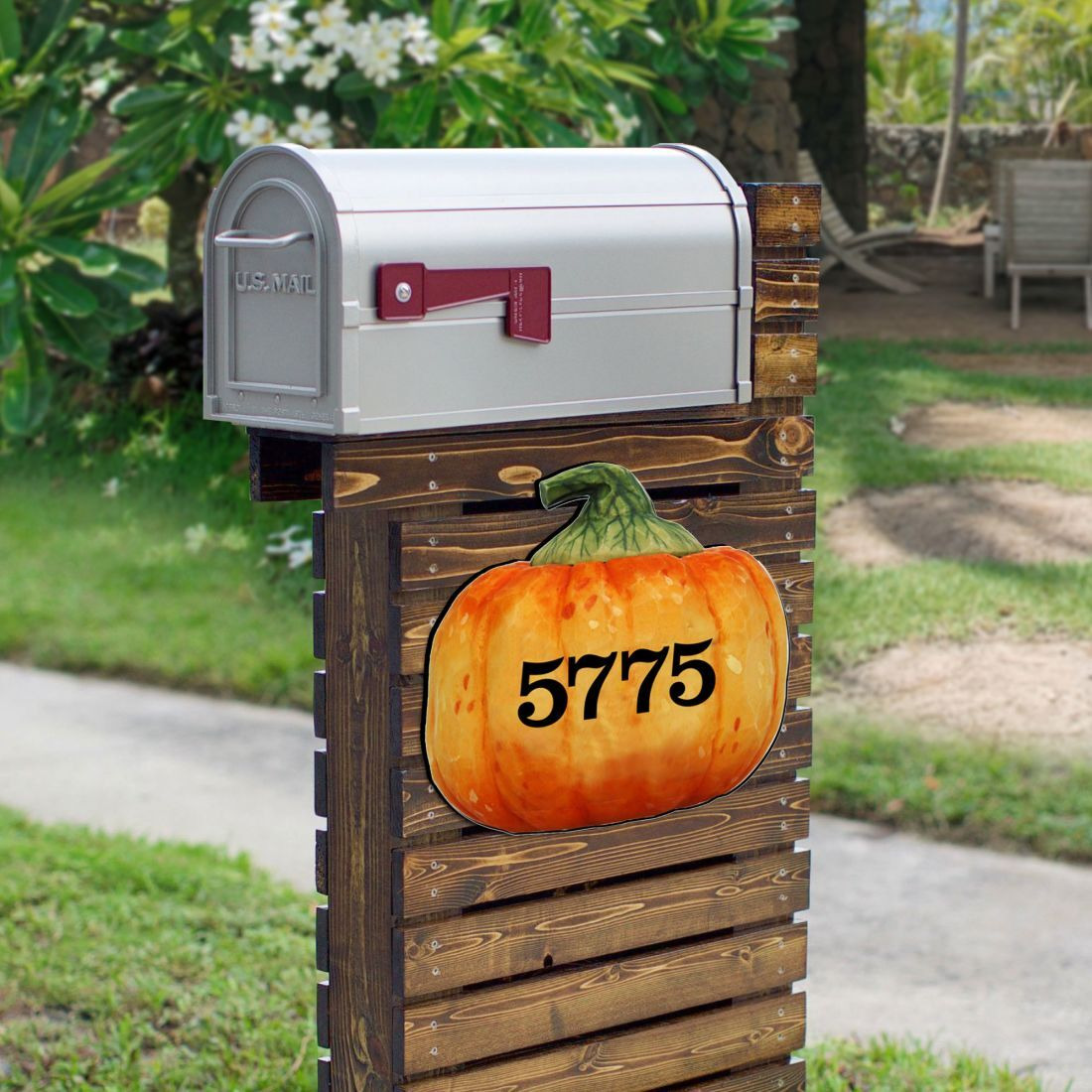 12 in. Pumpkin Wooden Custom House Number Sign Decor