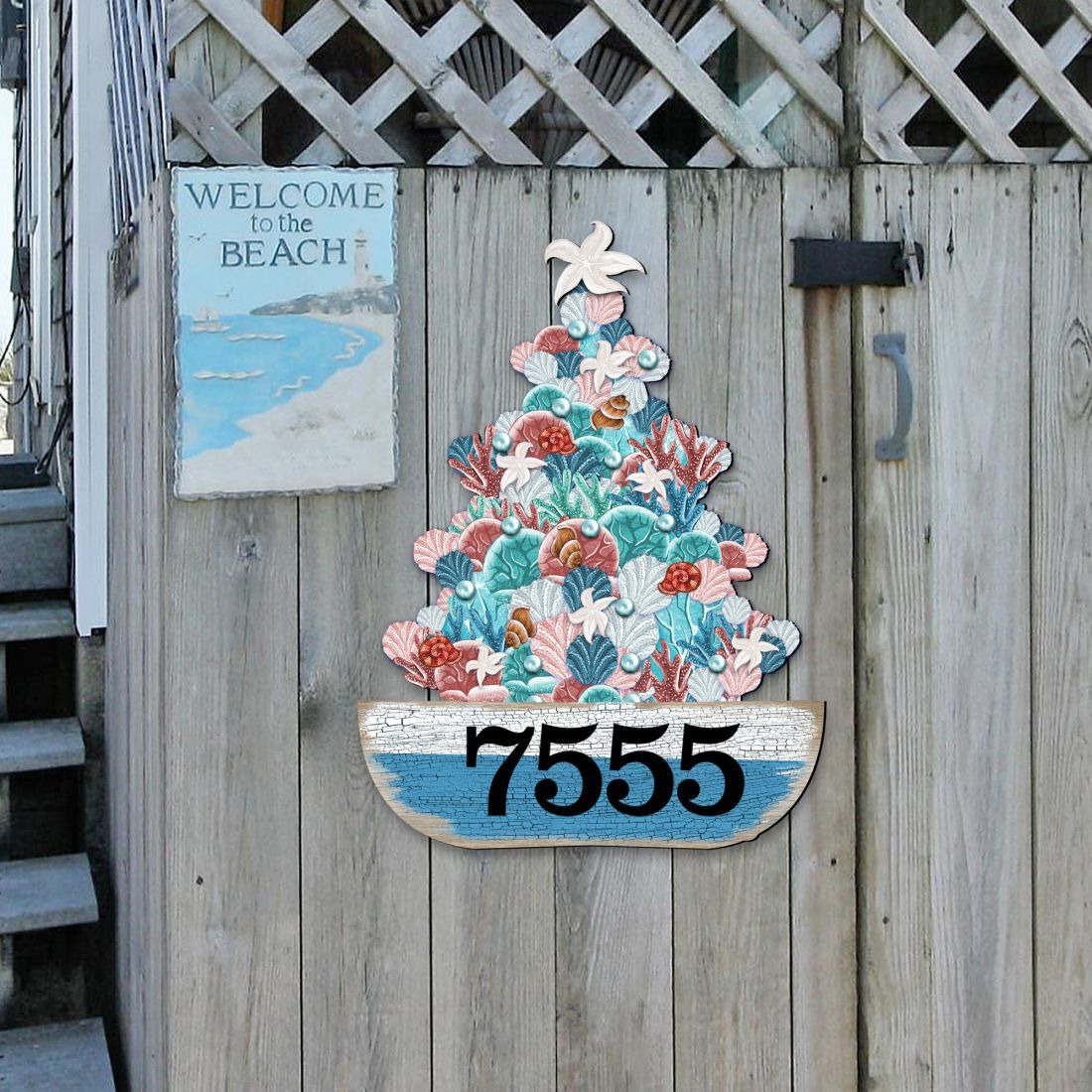 12 in. Coastal Tree Boat House Number Sign Decor