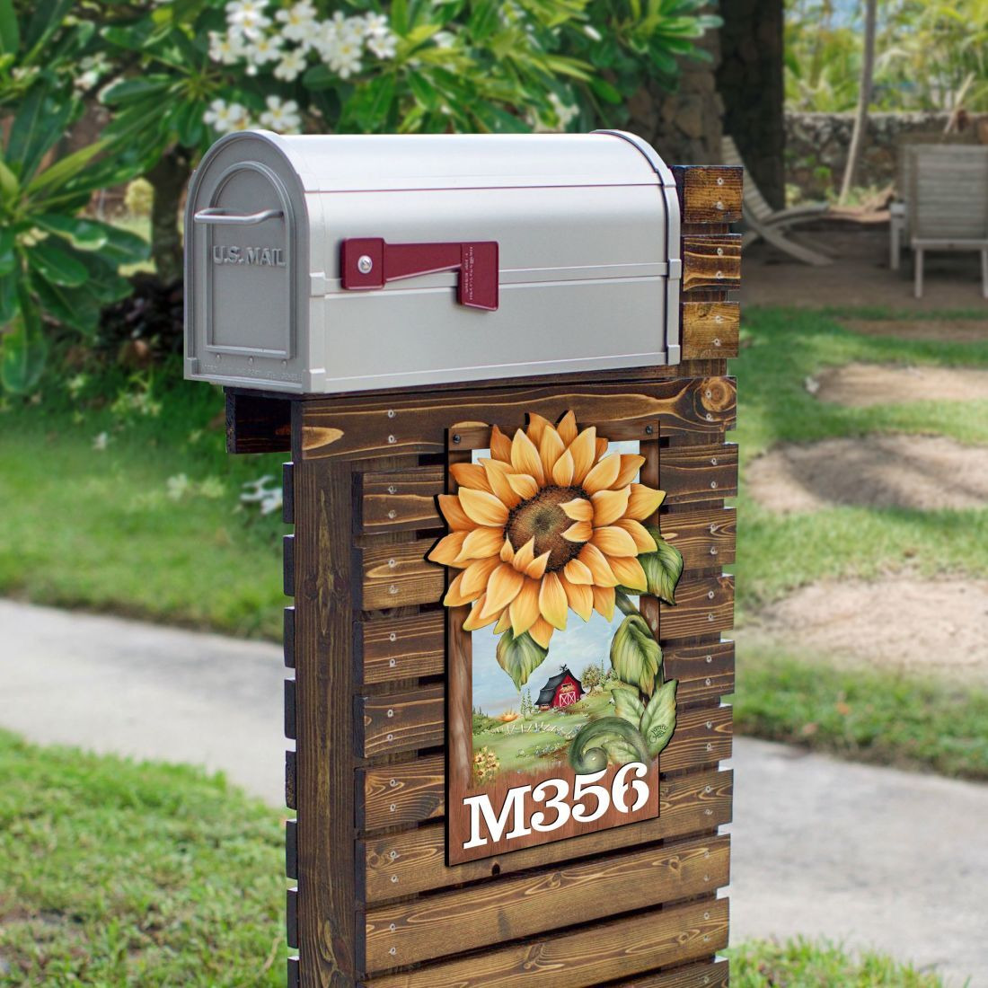 24 x 18 in. Sunflower Wooden Custom House Number Sign Decor - Large