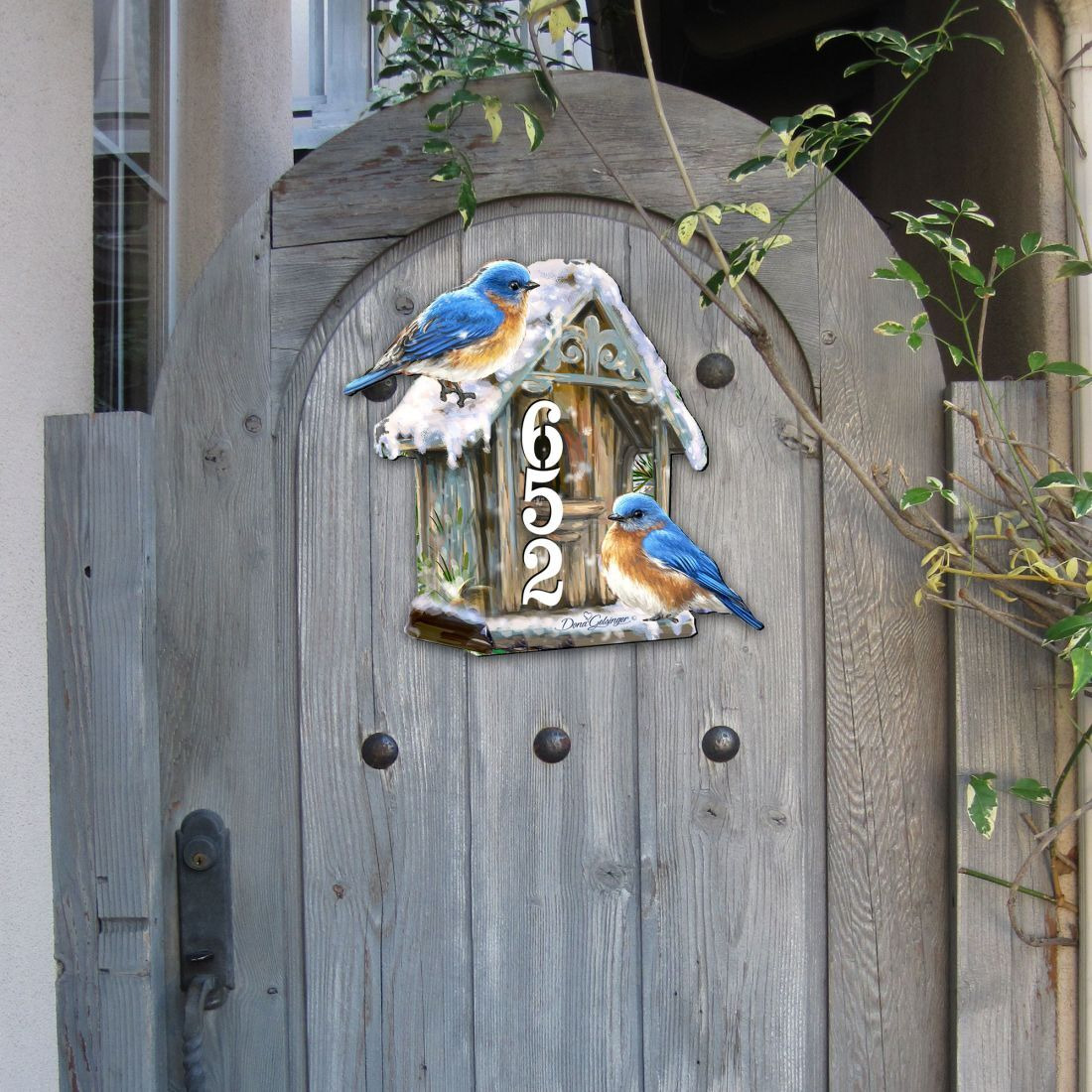 12 in. Birds Lover Wooden House Number Sign Decor
