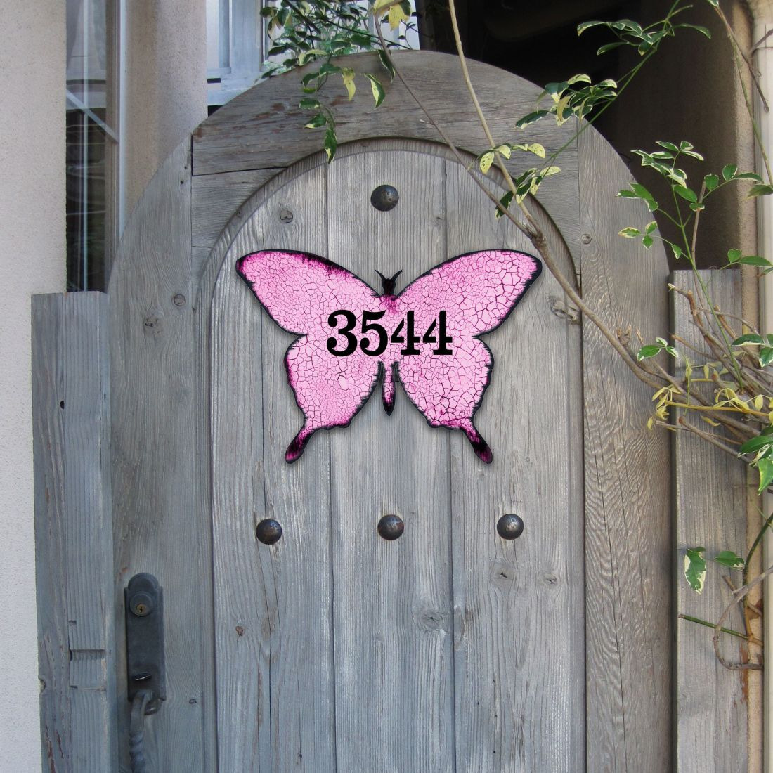 18 in. Butterfly Wooden Custom House Number Sign Decor