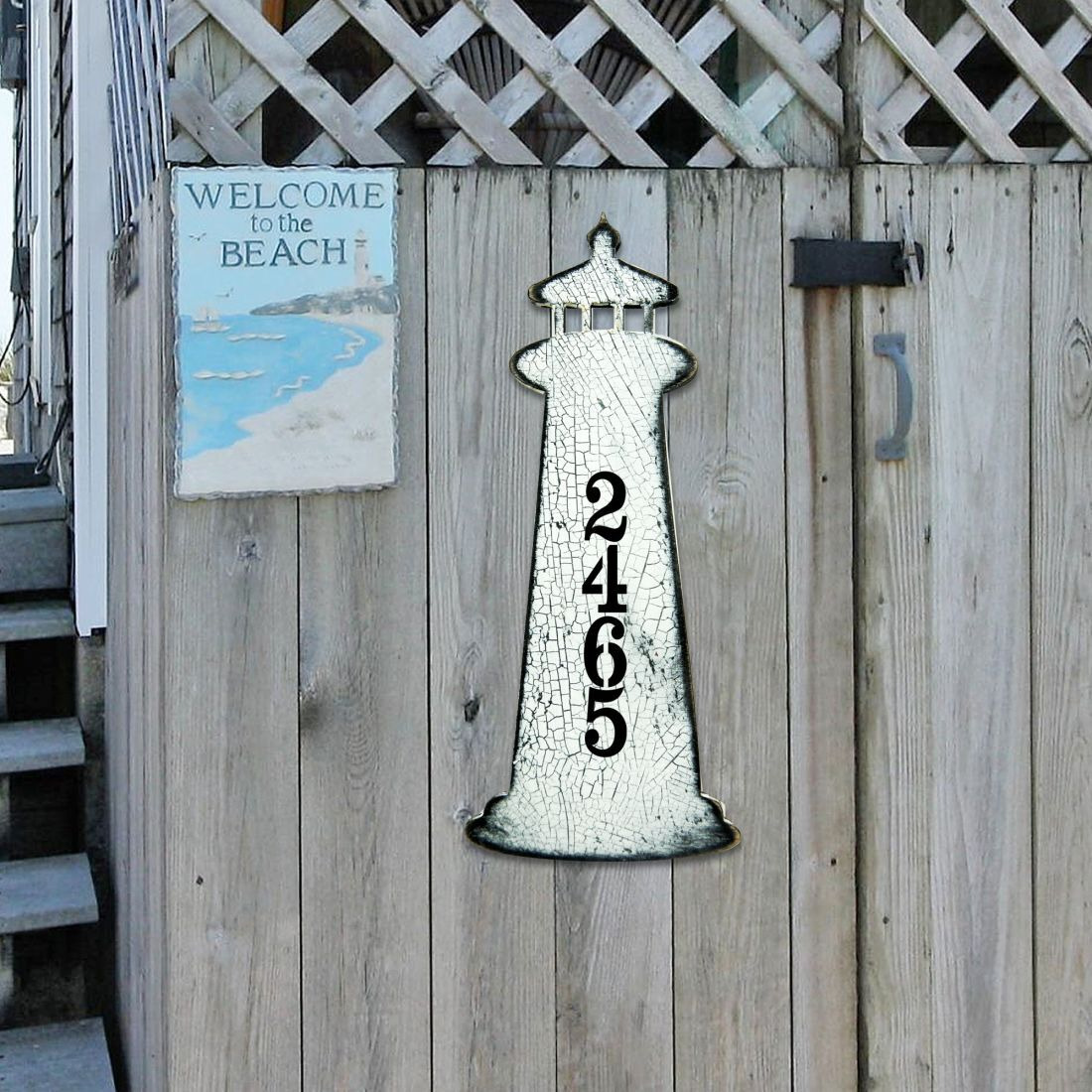 18 in. Nautical Coastal Wooden House Number Sign Decor