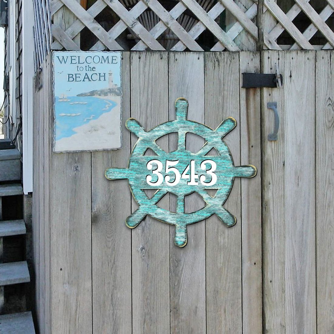 12 in. Captain Wheel Coastal House Number Sign Decor