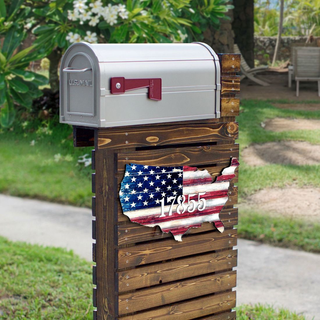 12 in. USA Flag Patriotic House Number Sign Decor