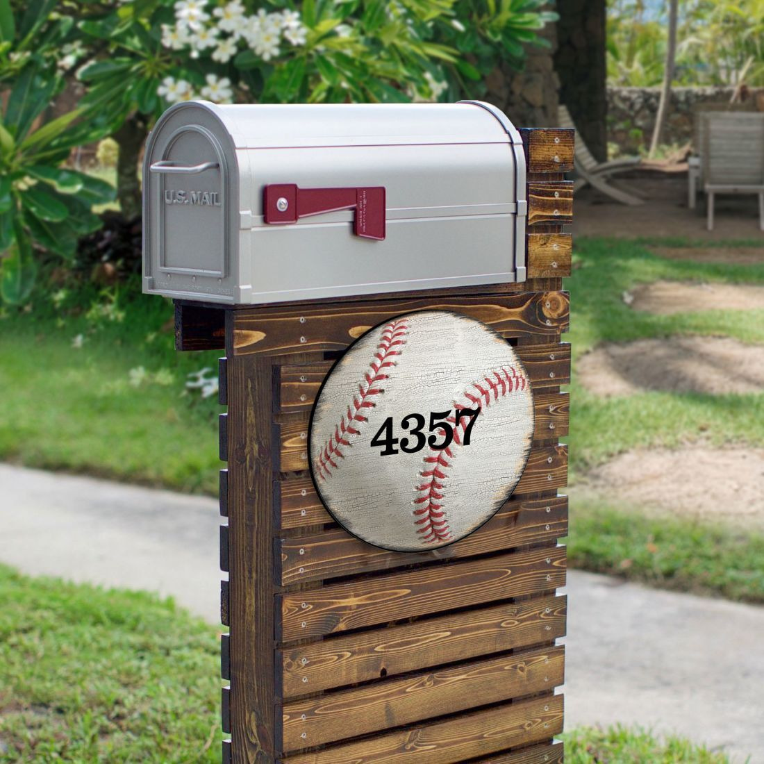 12 in. Baseball Wooden Custom House Number Sign Decor