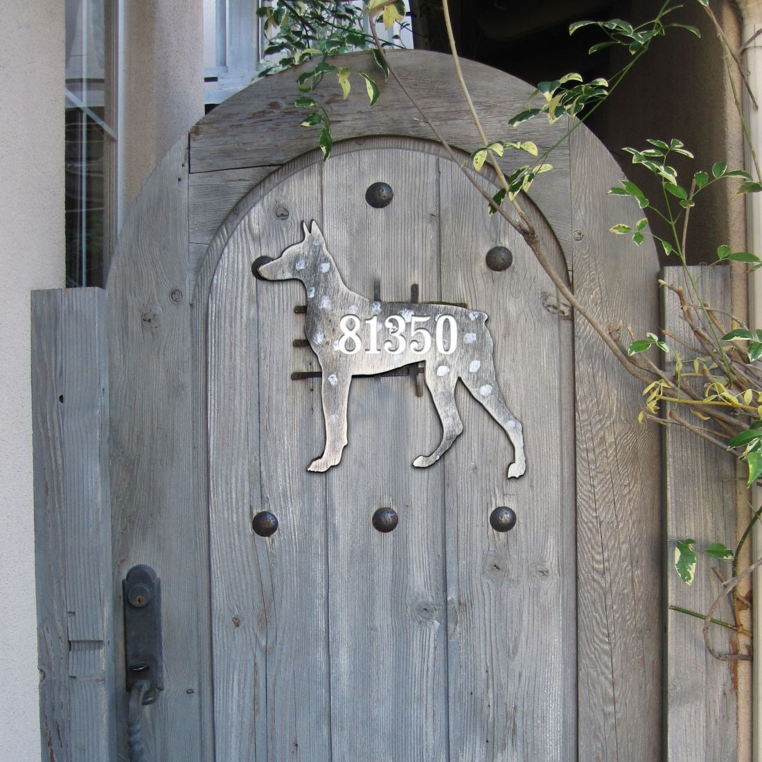 12 in. Dog Wooden Custom House Number Sign Decor