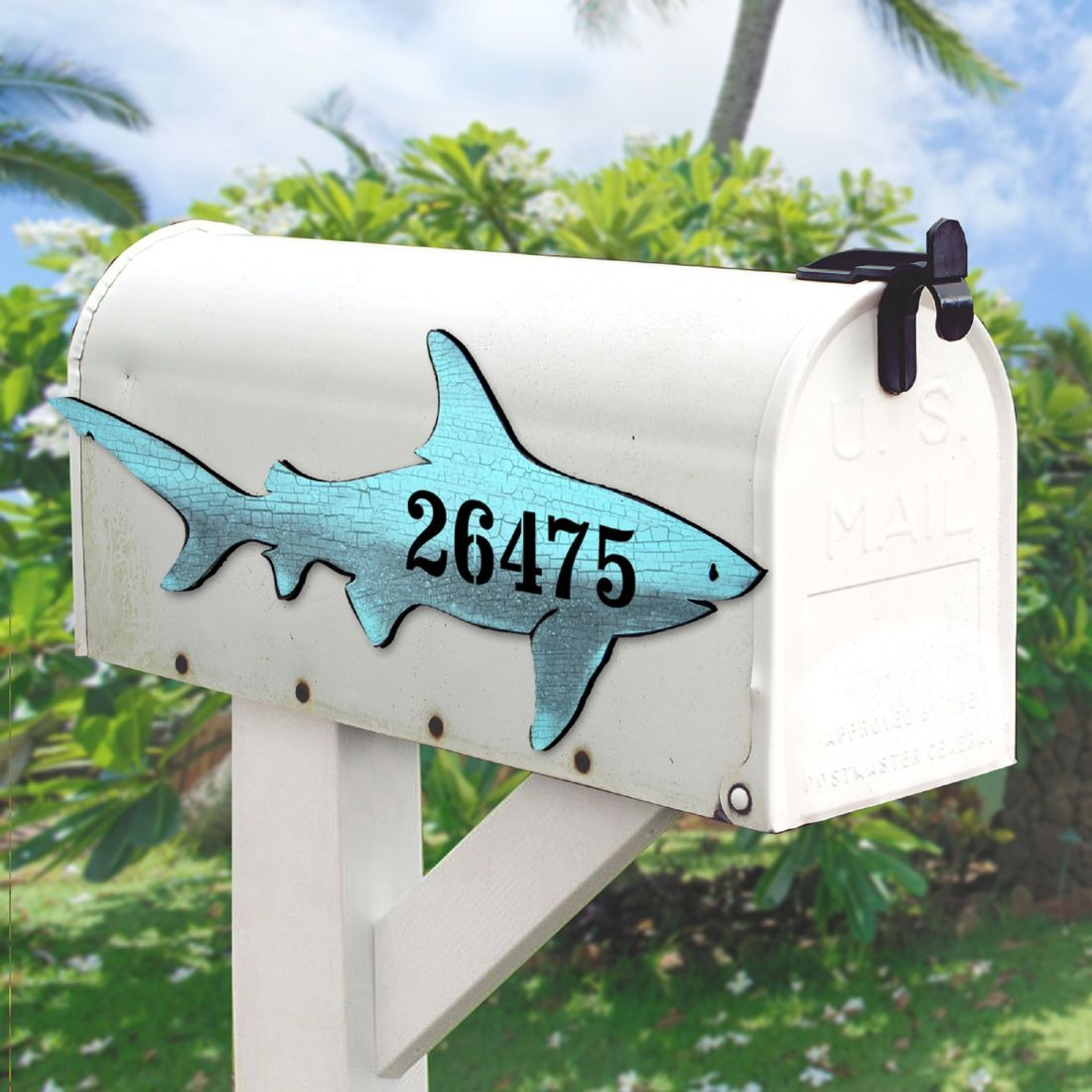12 in. Shark Coastal Wooden House Number Sign Decor