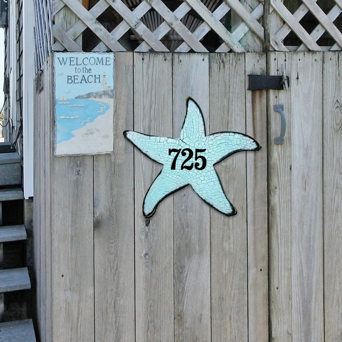 12 in. Starfish Coastal Wooden House Number Sign Decor