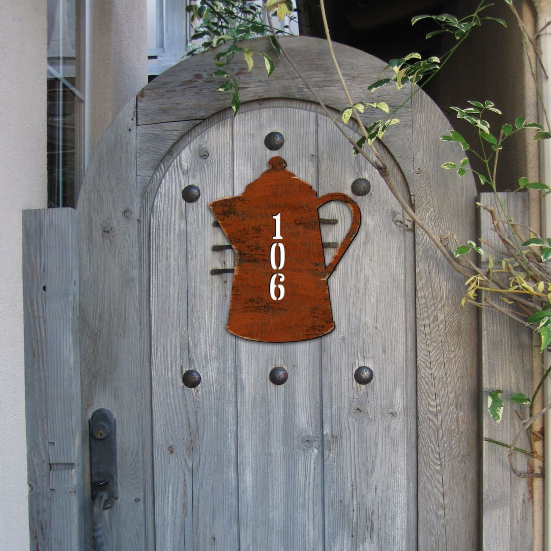 18 in. Coffee Pot Wooden Custom House Number Sign Decor