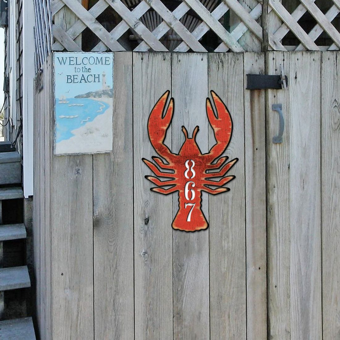 18 in. Lobster Coastal Wooden House Number Sign Decor
