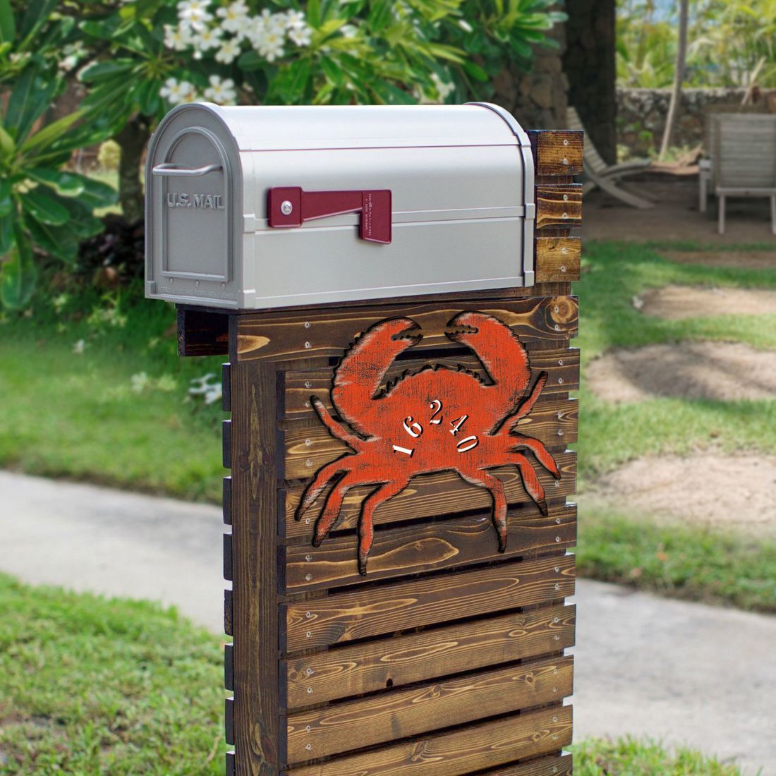 12 in. Crab Coastal Wooden House Number Sign Decor