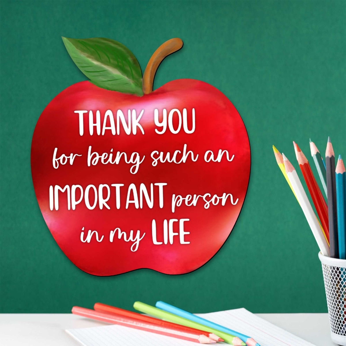 12 x 9 in. Back to School Teacher End of Year Teacher Appreciation Red Apple Sign Unique Gift for Teacher