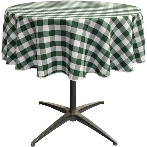 TCcheck58R-HunterGreenK20 Polyester Gingham Checkered Tablecloth - White & Hunter Green - 58 in. Round