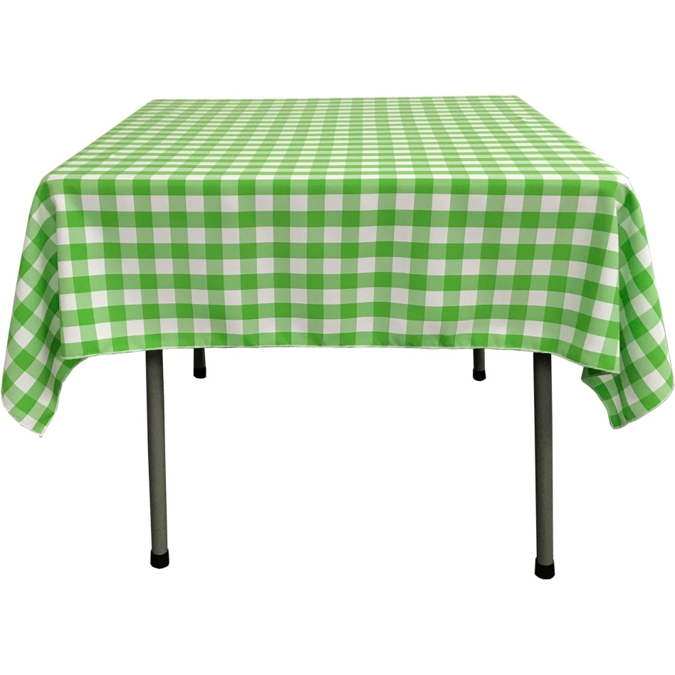 TCcheck52x52-LimeK84 Polyester Gingham Checkered Square Tablecloth - White & Lime - 52 x 52 in.