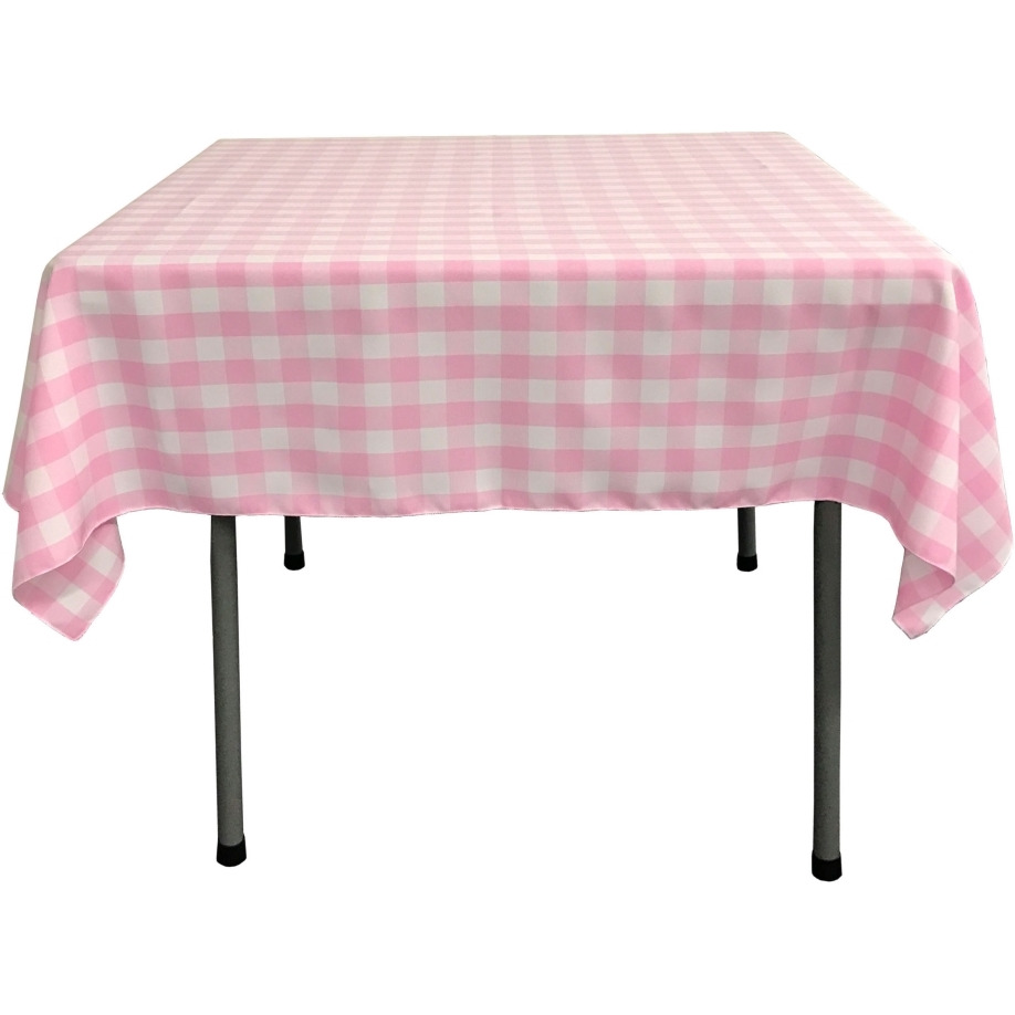 TCcheck52x52-PinkK37 Polyester Gingham Checkered Square Tablecloth - White & Pink - 52 x 52 in.