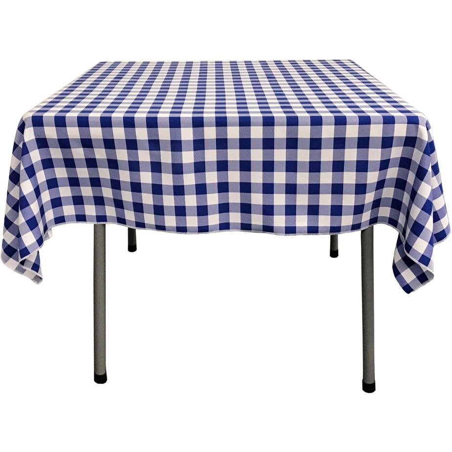 TCcheck52x52-RoyalK50 Polyester Gingham Checkered Square Tablecloth - White & Royal Blue - 52 x 52 in.