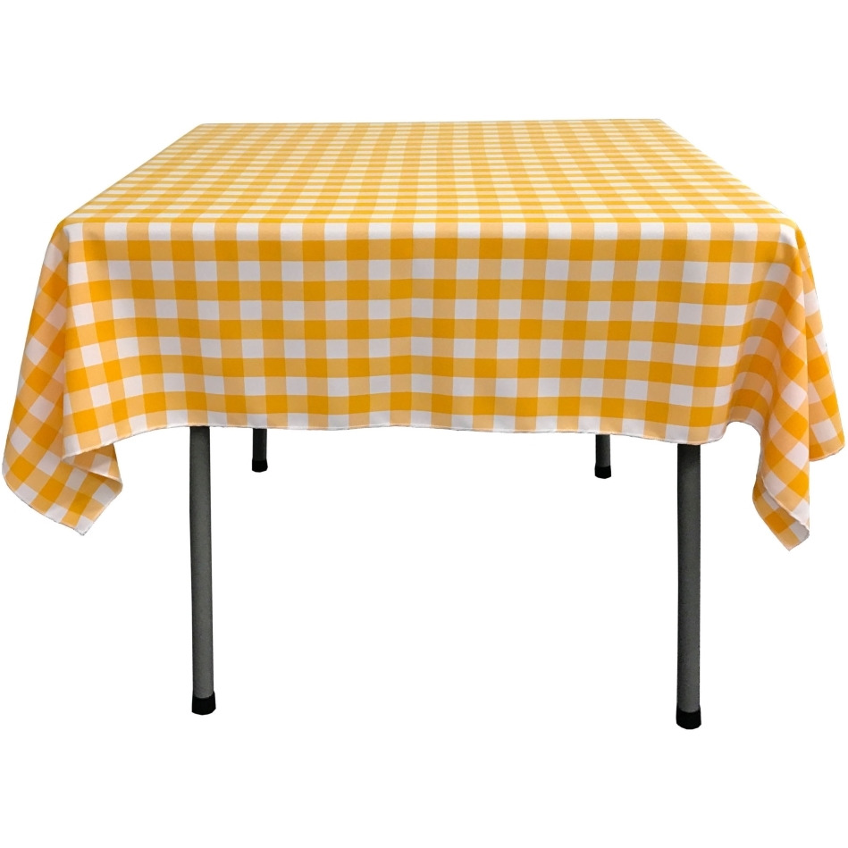 TCcheck52x52-DrkYellowK47 Polyester Gingham Checkered Square Tablecloth - White & Dark yellow - 52 x 52 in.