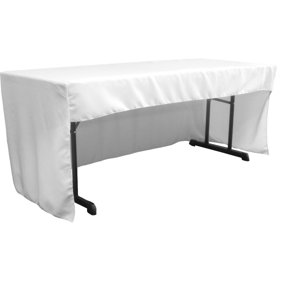 TCpop-OB-fit-96x30x30-WhiteP11 2.26 lbs Open Back Polyester Poplin Fitted Tablecloth - White