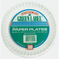 Ajm  Green Label Uncoated Paper Plate 9 in. White