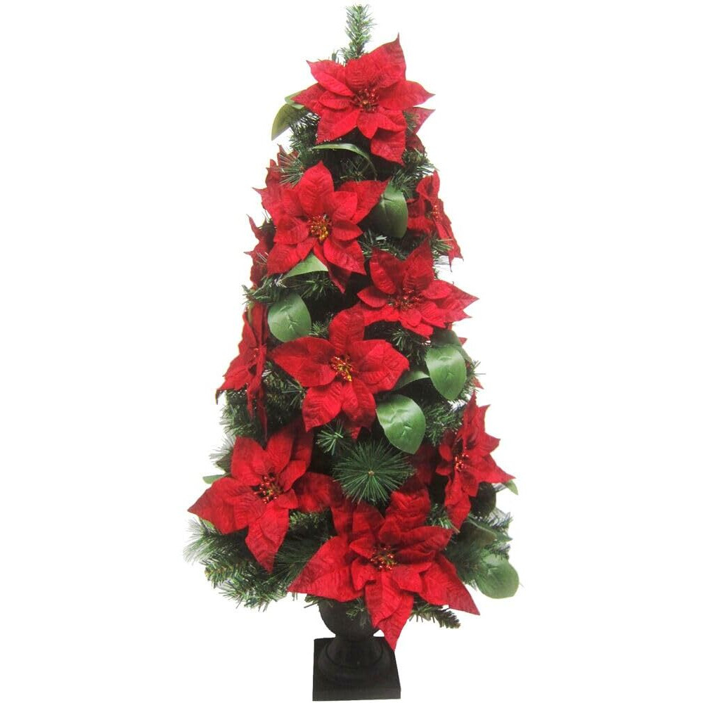 4' Velvet Poinsettia/Leaf in Urn Pot Porch Tree