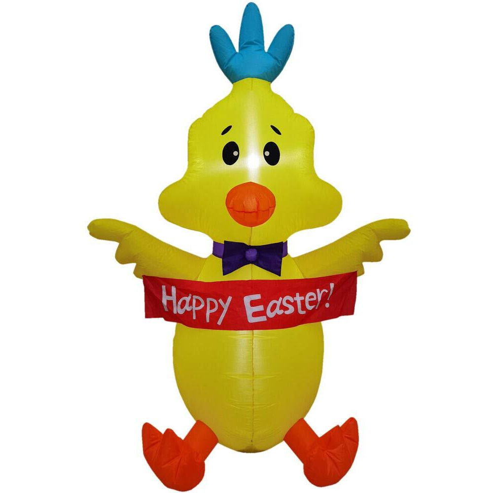 5ft Inflatable Easter Chick with Happy Easter Banner & Lights