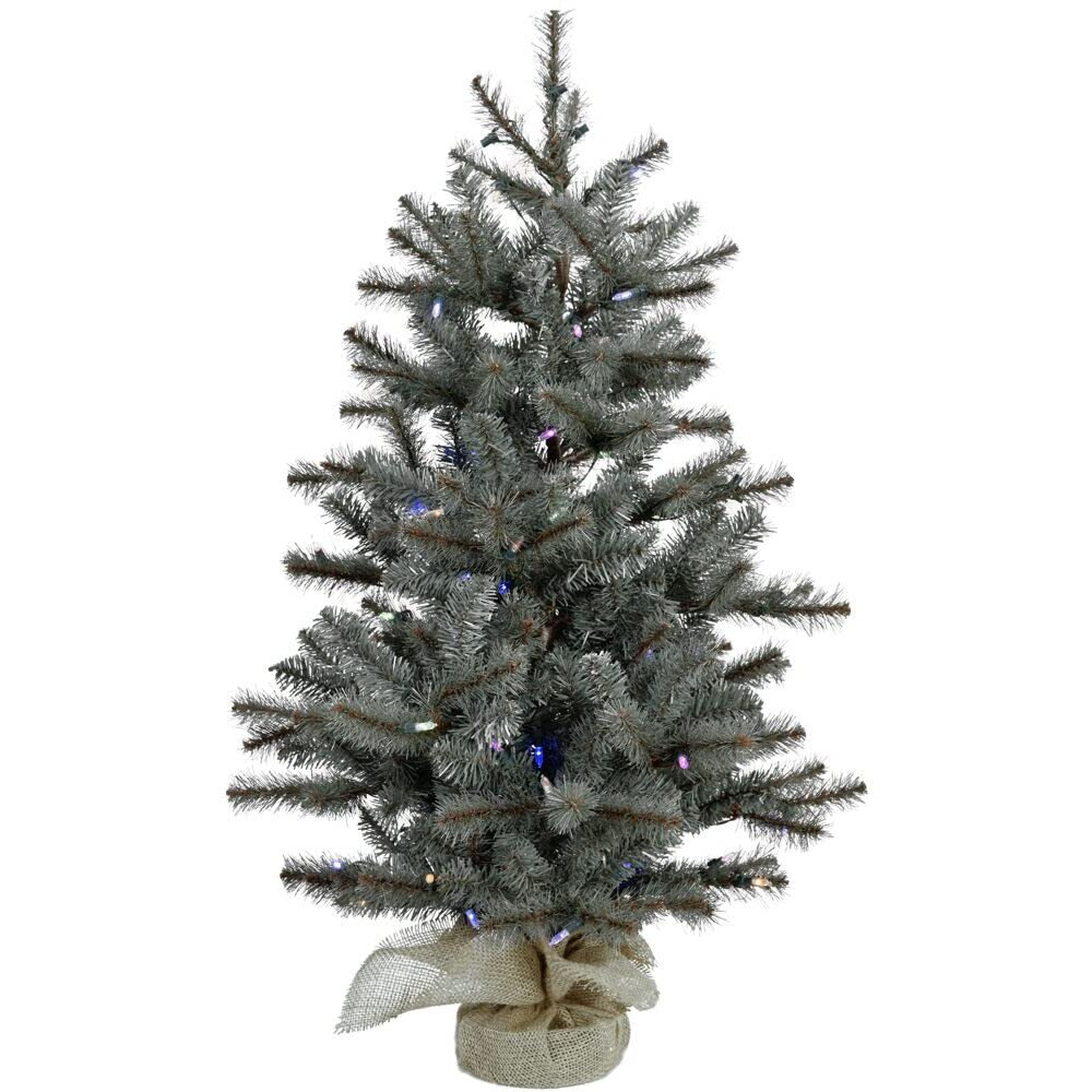 CT 3' Yardville Pine Porch Tree in Burlap Bag, B/O Multi Lights