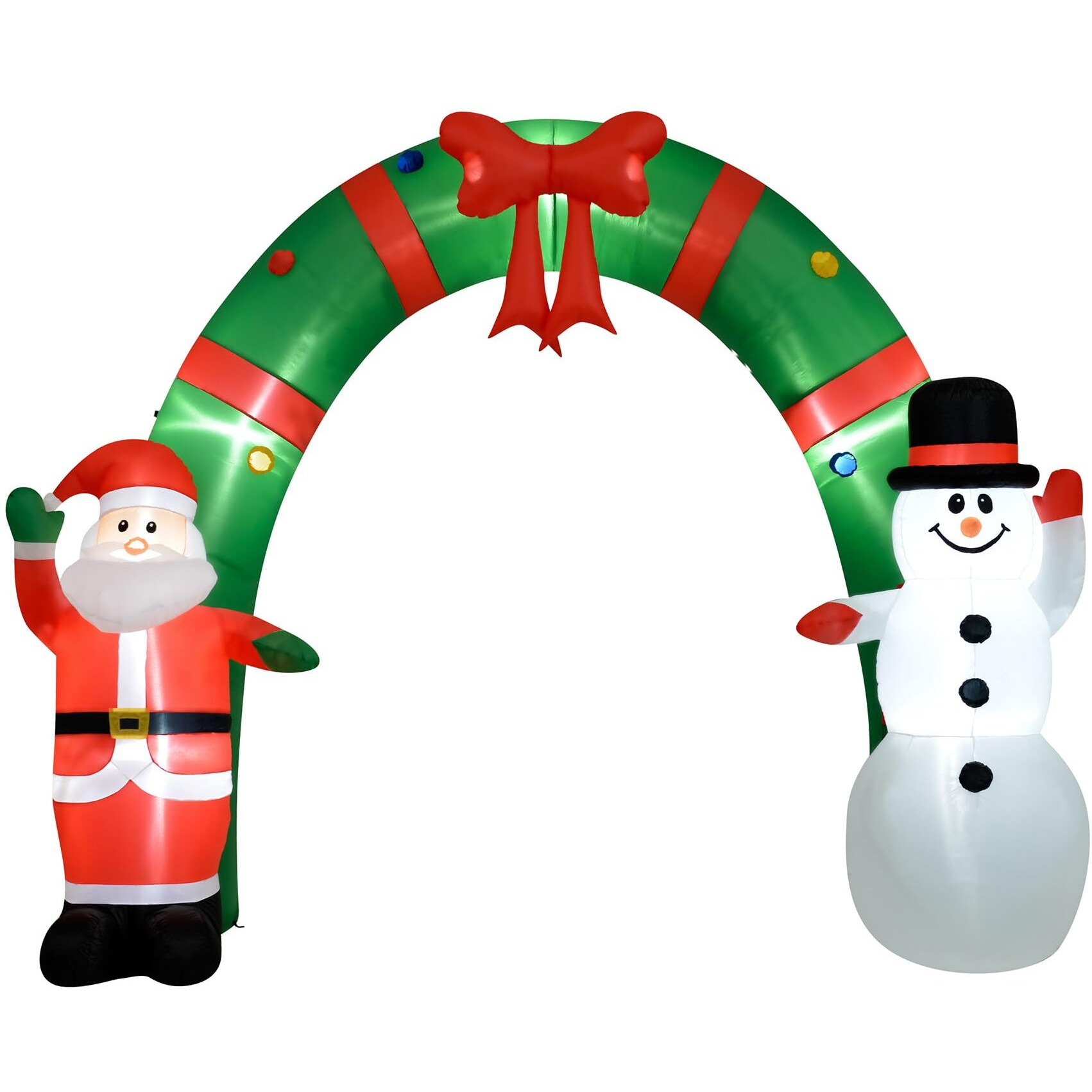 8ft Inflatable Candycane Arch w/ Santa & Snowman, with Lights