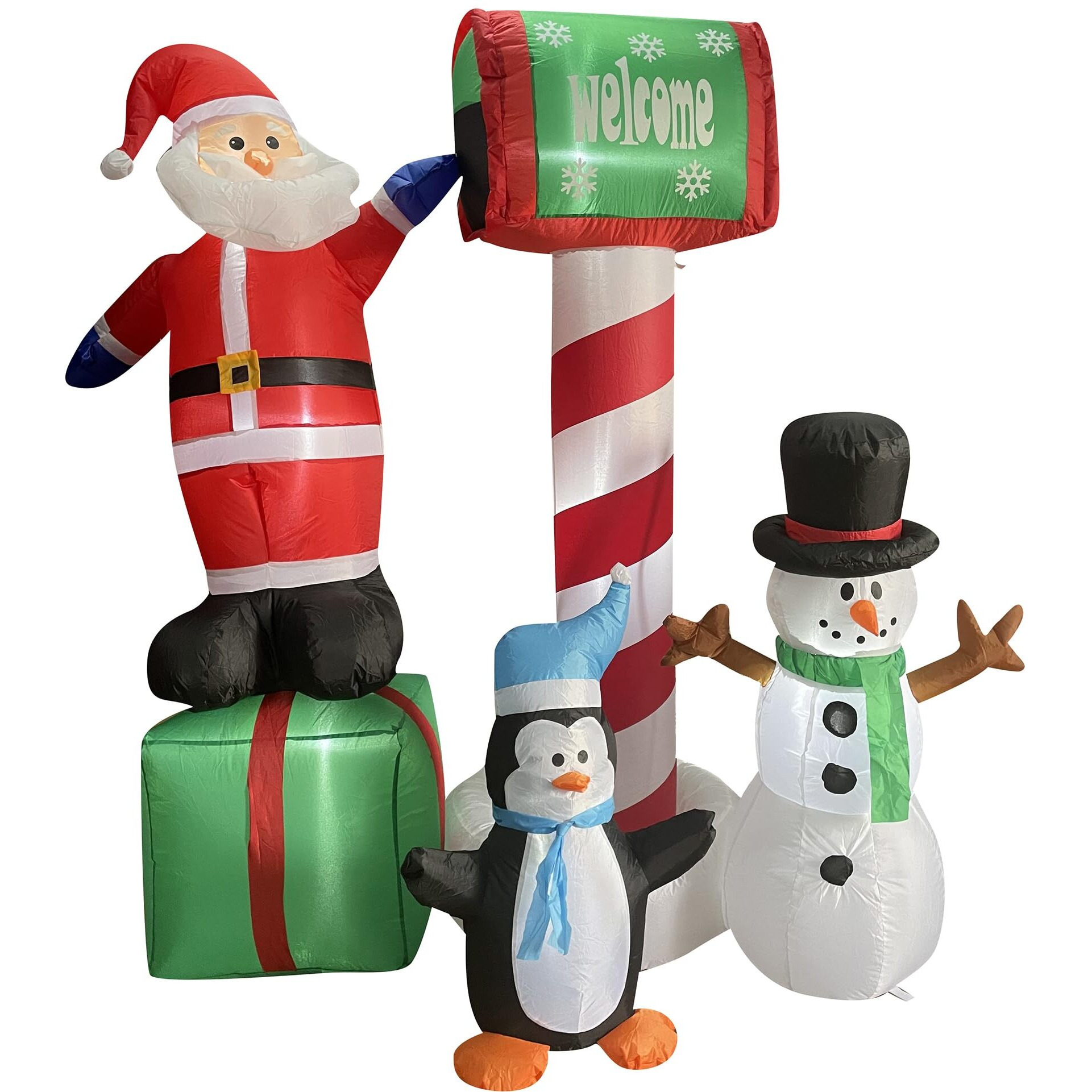6ft Santa, Penguin, Snowman with Mailbox, with Lights