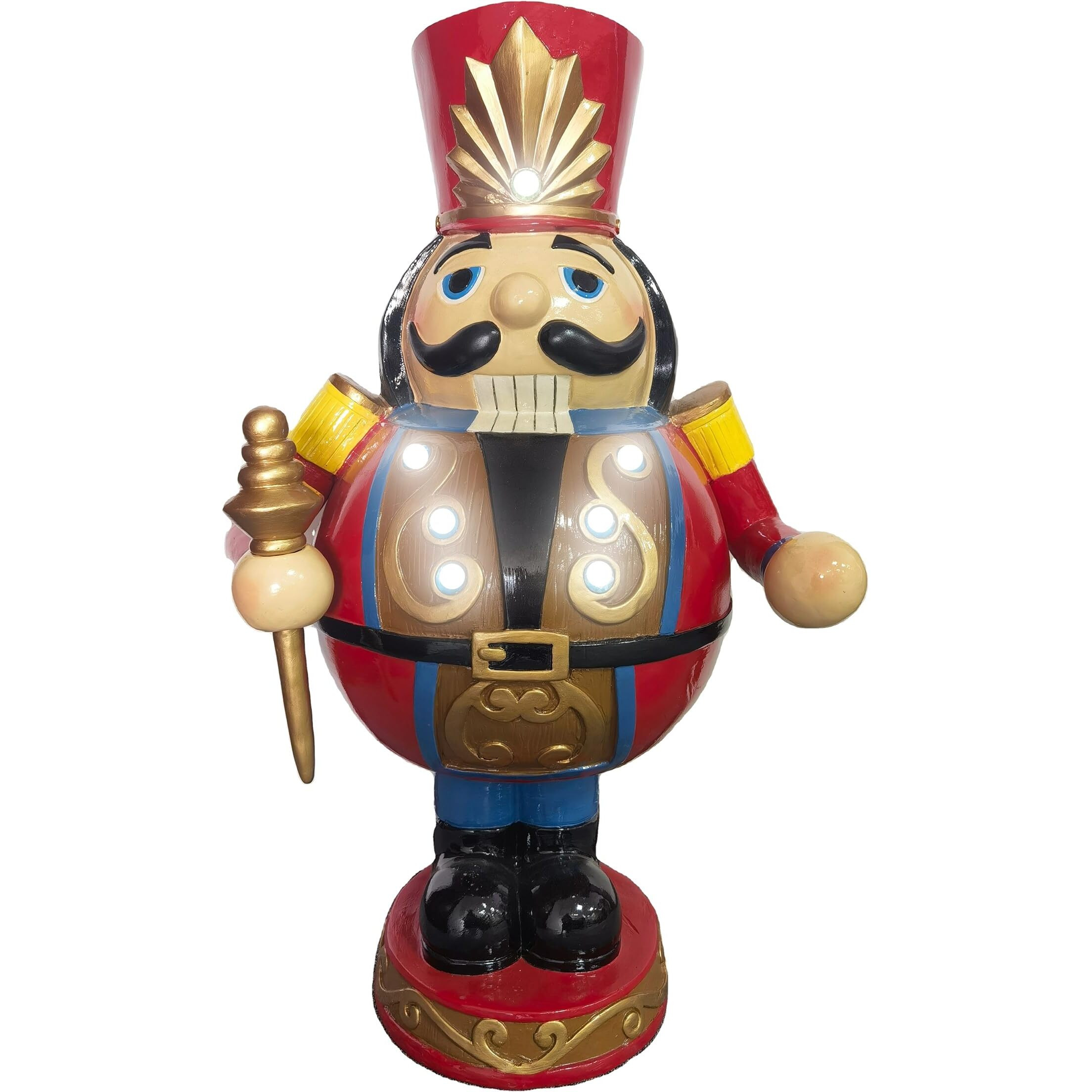 FHF 36" Resin Rolypoly Nutcracker Holding Staff-LED Lights