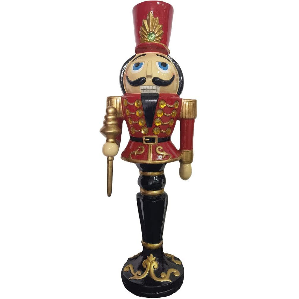 CT 36" Resin Nutcracker on Pedestal Holding Staff-LED Lights