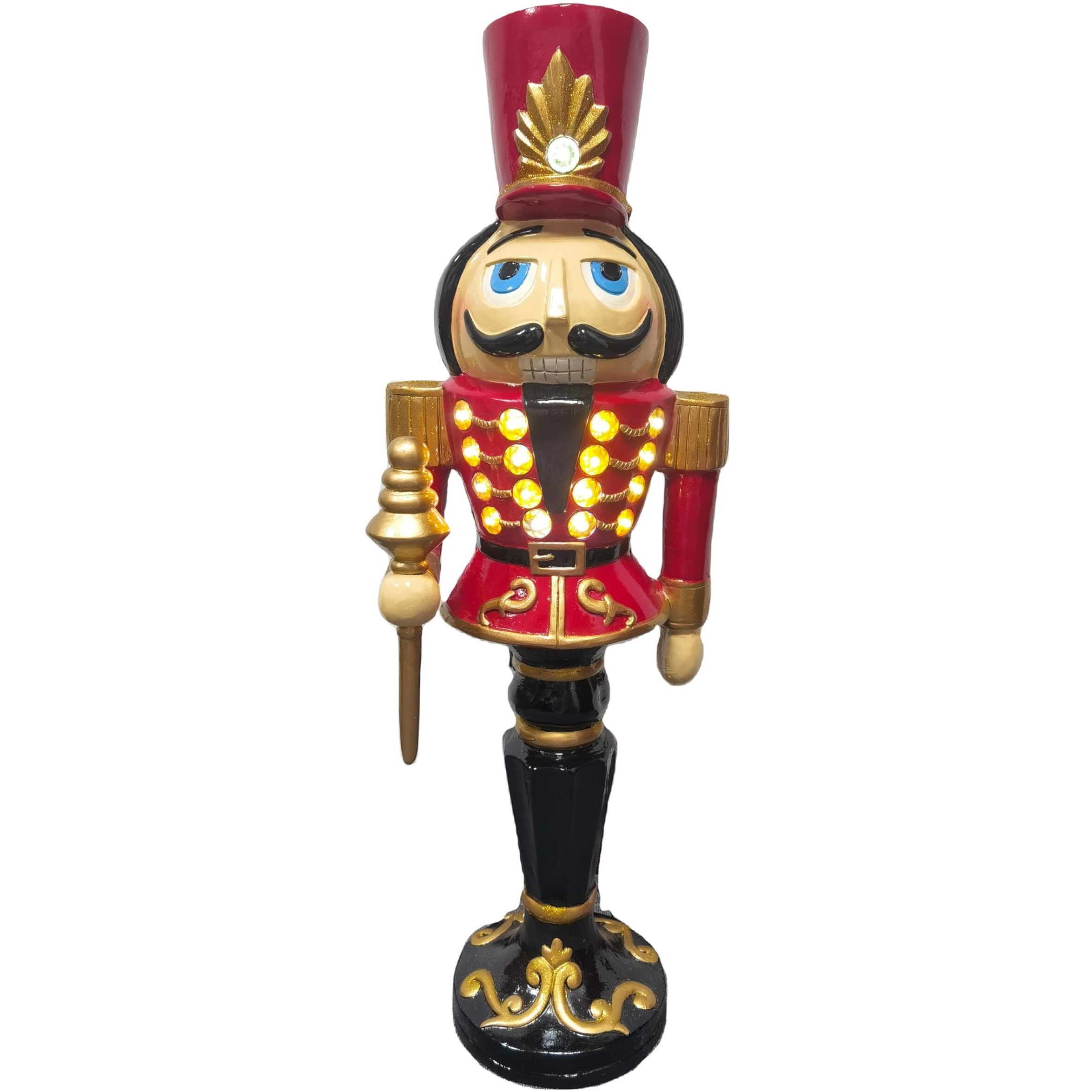 FHF 36" Resin Pedestal Nutcracker Holding Staff-LED Lights