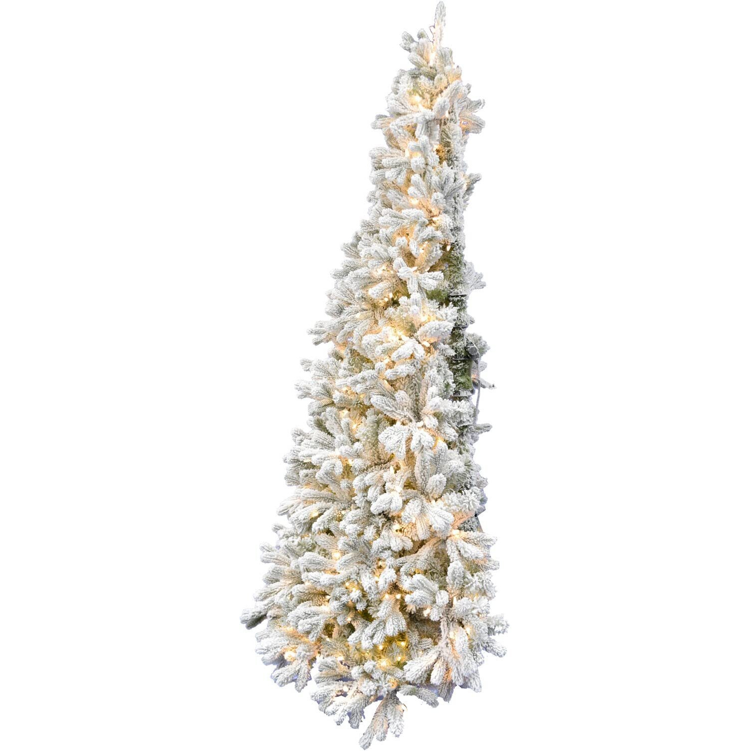 CT 6.5' Snow Flocked Wall/Half Christmas Tree, Warm White LED Lights