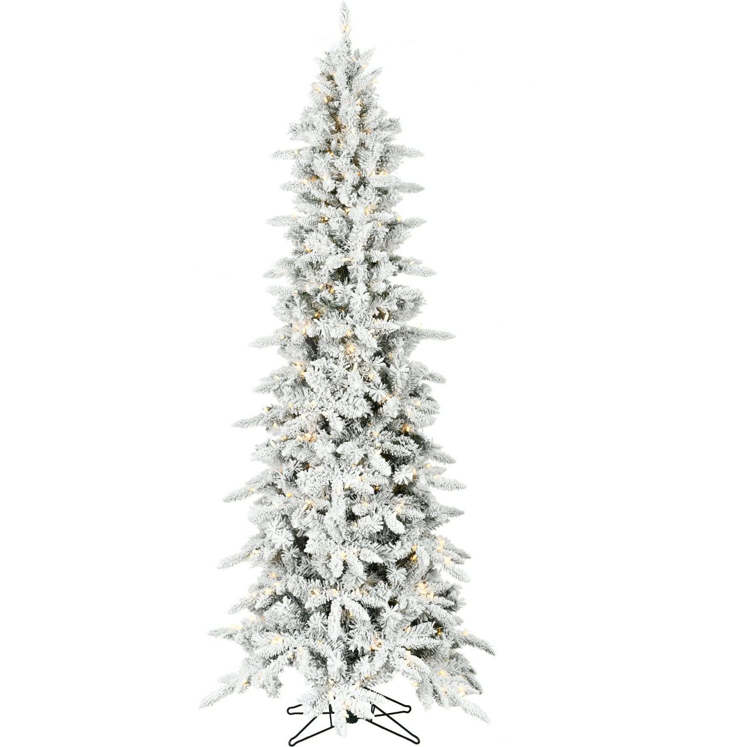 CT 6.5' White Pine Slim, Snowy Christmas Tree, 8F WW LED Lights, Remote