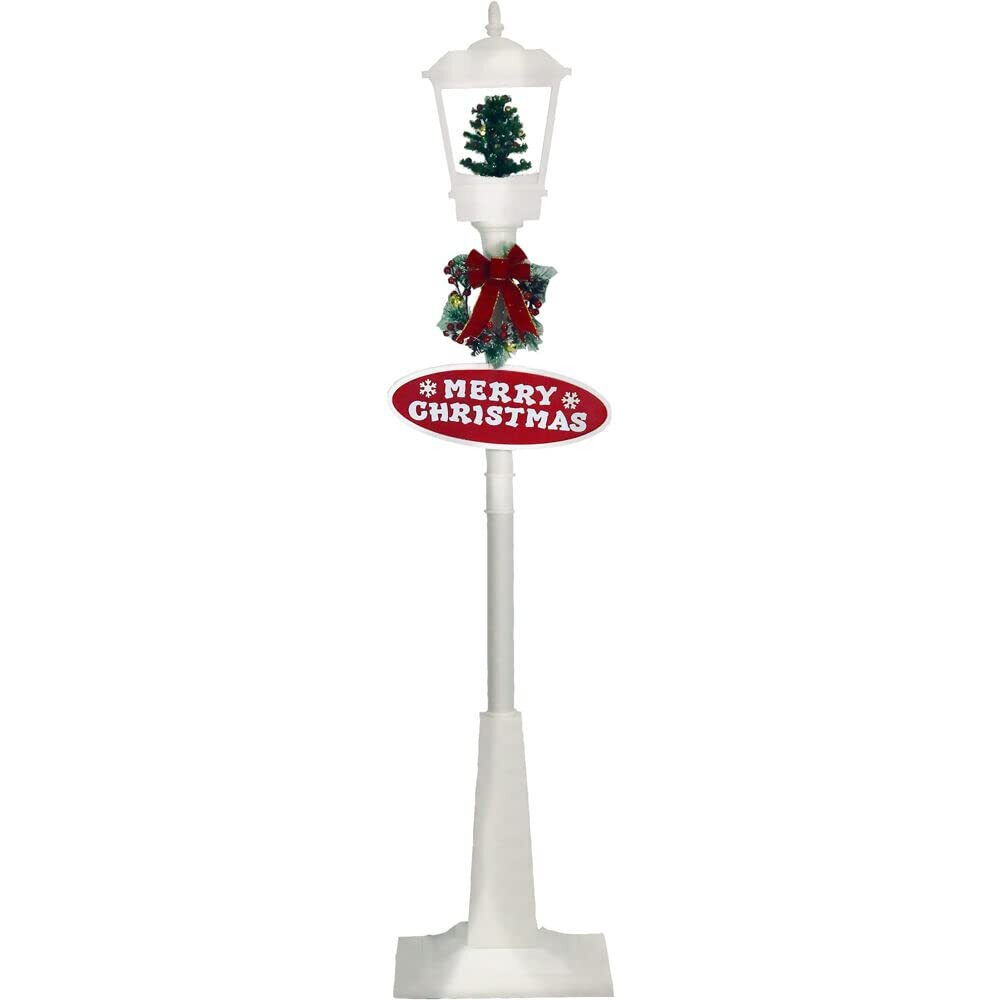 CT 71" White Square Street Lamp Snowy Santa