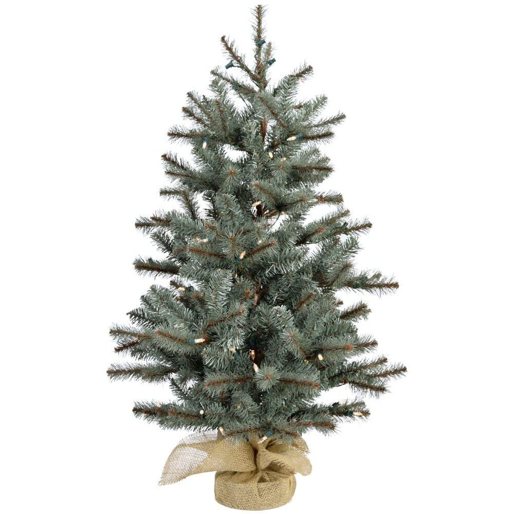 CT 4' Yardville Pine Porch Tree in Burlap Bag, B/O LED Lights