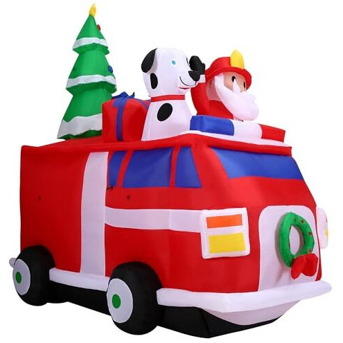 7ft Inflatable Santa in Fire Truck with Lights
