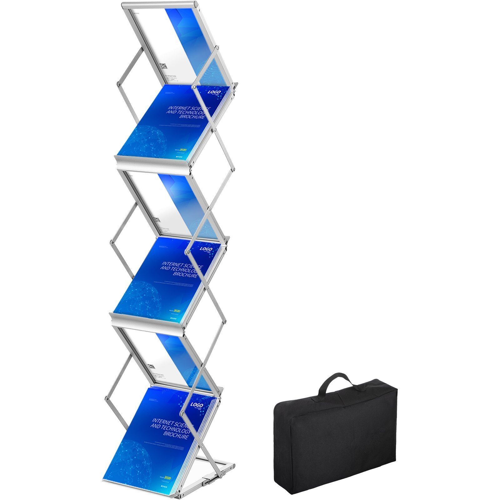 VEVOR Literature Rack, 6 Pockets, Pop up Aluminum Magazine Rack, Lightweight Catalog Holder Stand w/Carrying Bag for Living Room, Hotel, Trade Show, Exhibition, Office