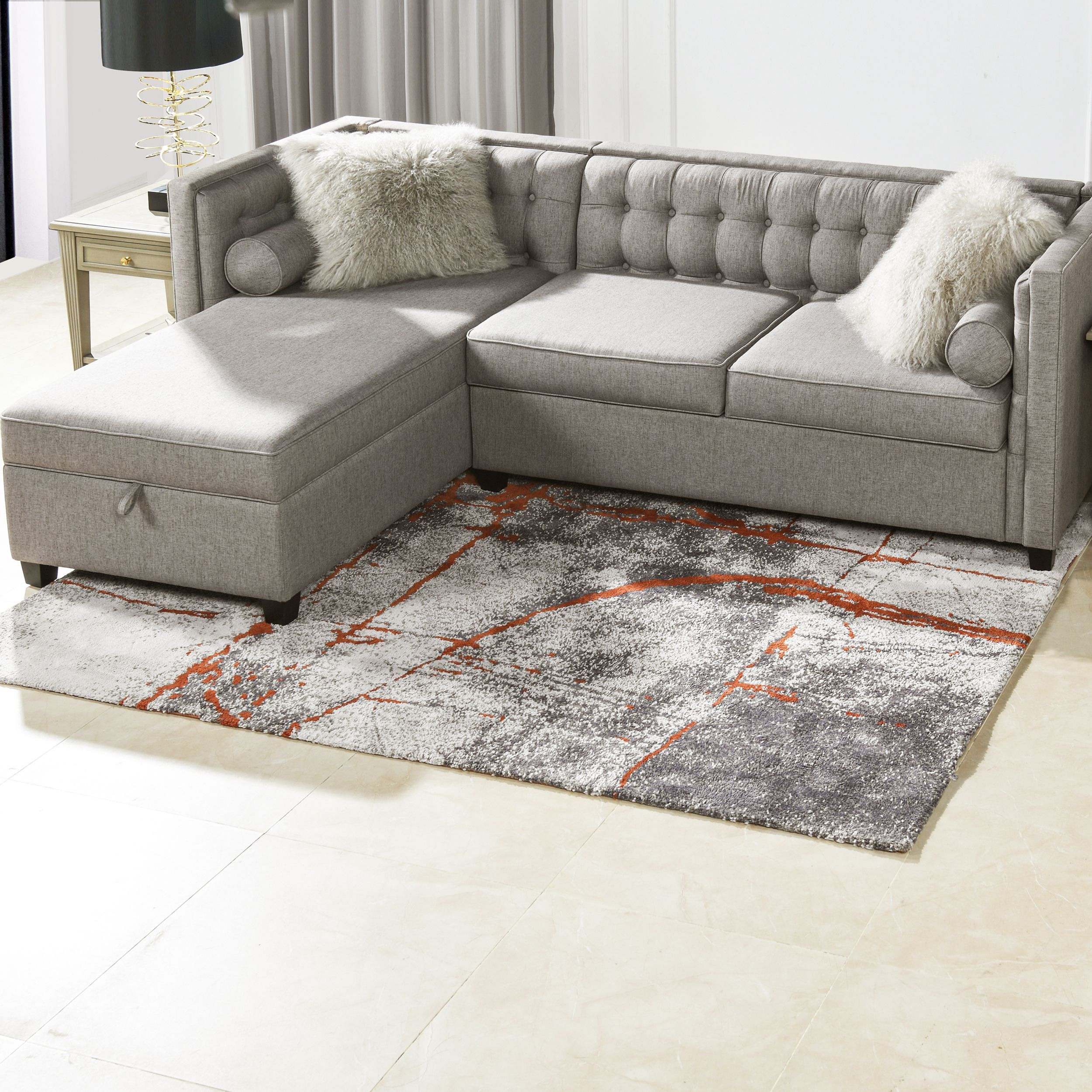 Quarry 5x6.5' Abstract Area Rug, Gray & Orange Polypropylene