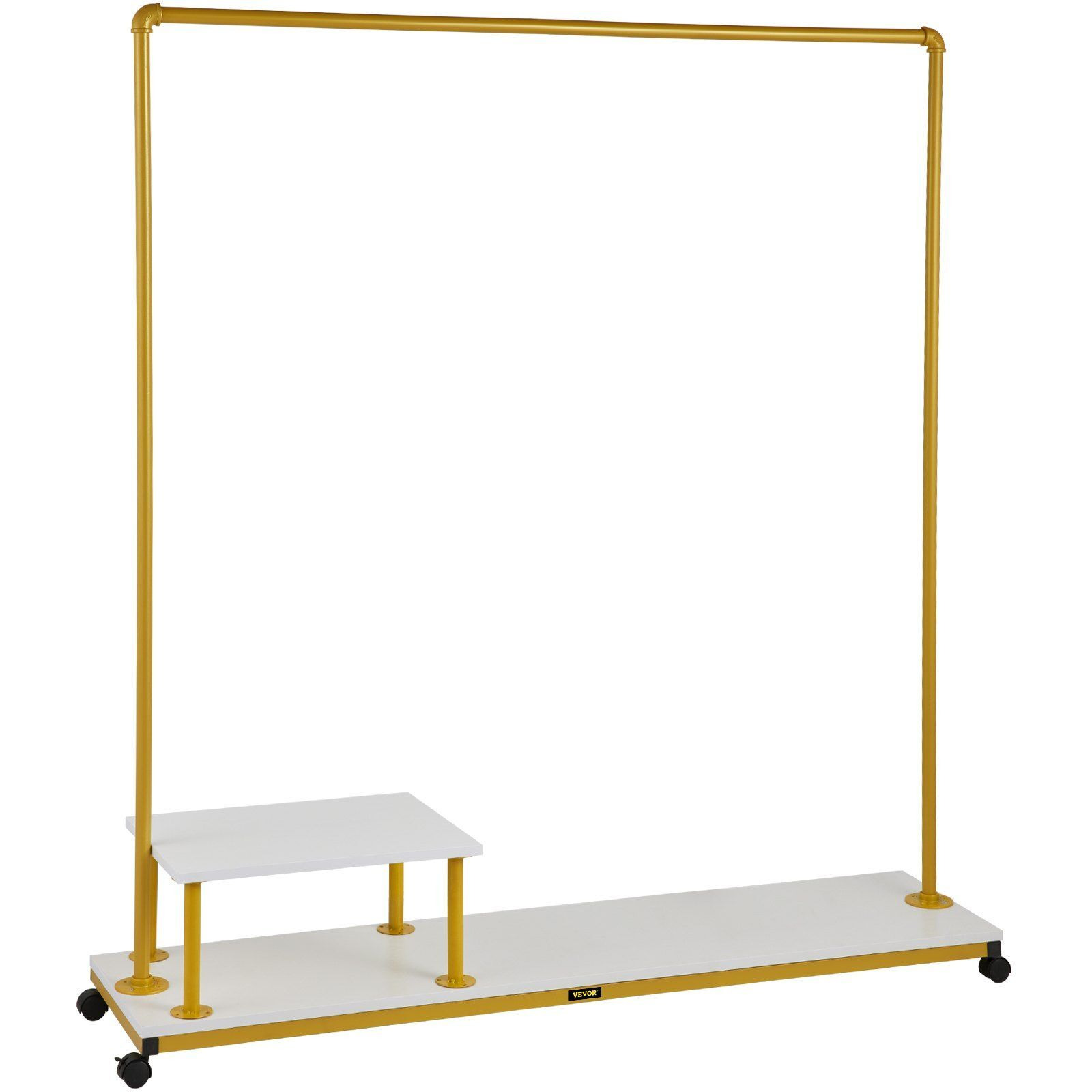 VEVOR Clothing Garment Rack, 59.1&quotx14.2&quotx63.0", Heavy-Duty Clothes Rack w/Bottom Shelf & Side Shelf, 4 Swivel Casters, Sturdy Steel Frame, Rolling Clothes Organizer for Retail Store Boutique, Gold