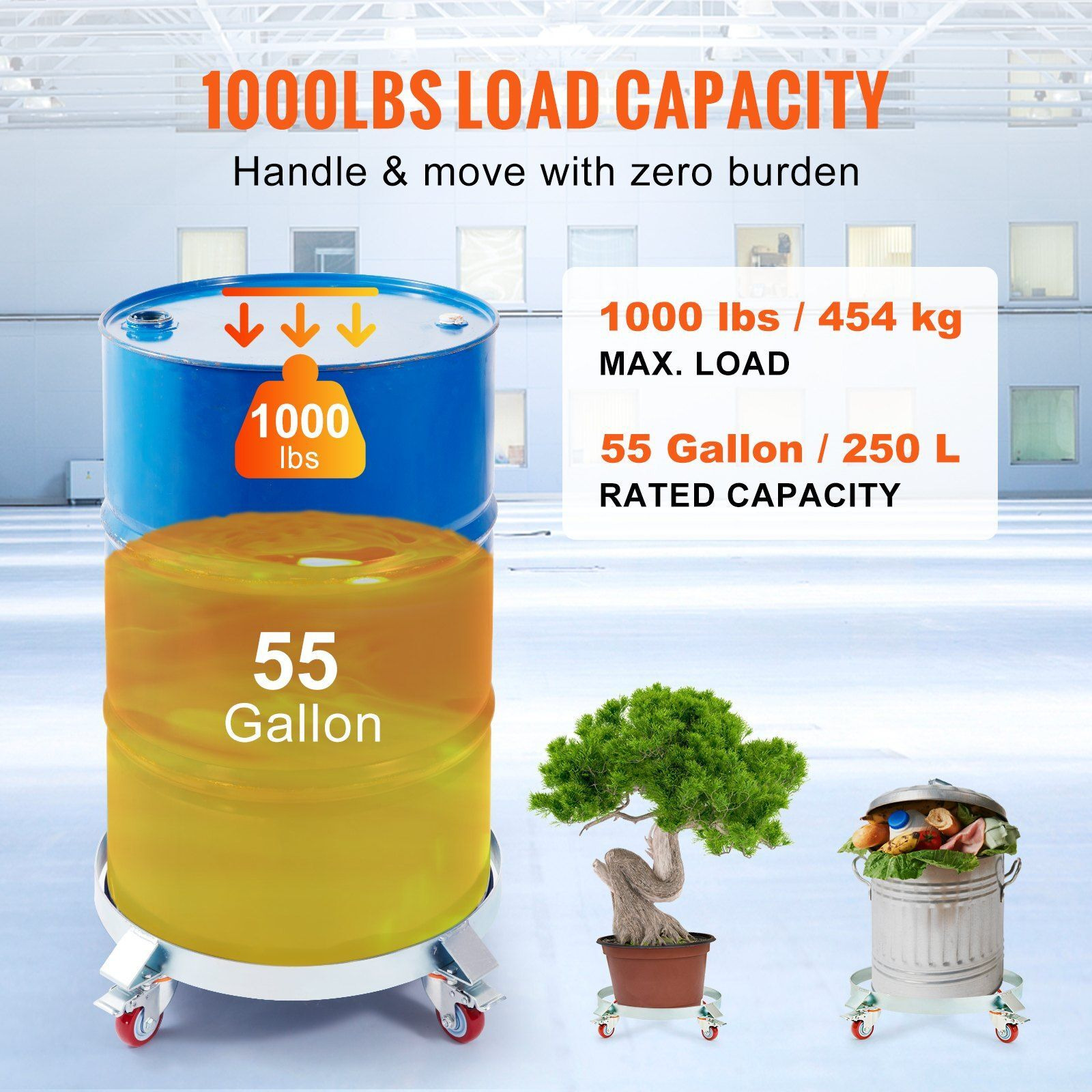 VEVOR 2PCS 55 Gallon Heavy Duty Drum Dolly, 1000 lbs Load Capacity, Barrel Dolly Cart Drum Caddy, Non Tipping Hand Truck Capacity Dollies with Steel Frame 4 Swivel Casters Wheel, for Drum Handling