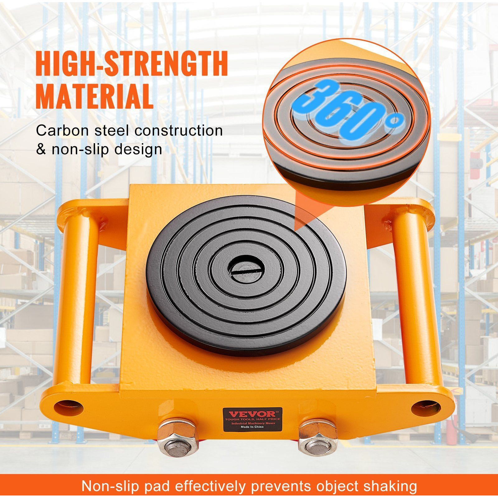 VEVOR 4PCS Machinery Skate Dolly, 17637 LBS/8T Industrial Machinery Mover, Heavy Duty Carbon Steel Machinery Moving Skate with 4 PU Wheels and 360 Rotation Non-Slip Cap for Warehouse, Workshop, Facto
